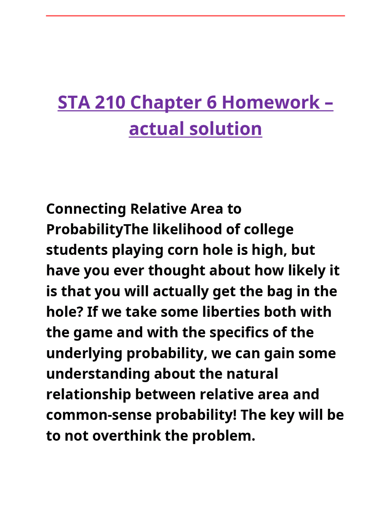 STA 210 Chapter 6 Homework – actual solution.docx | Exams Nursing | Docsity