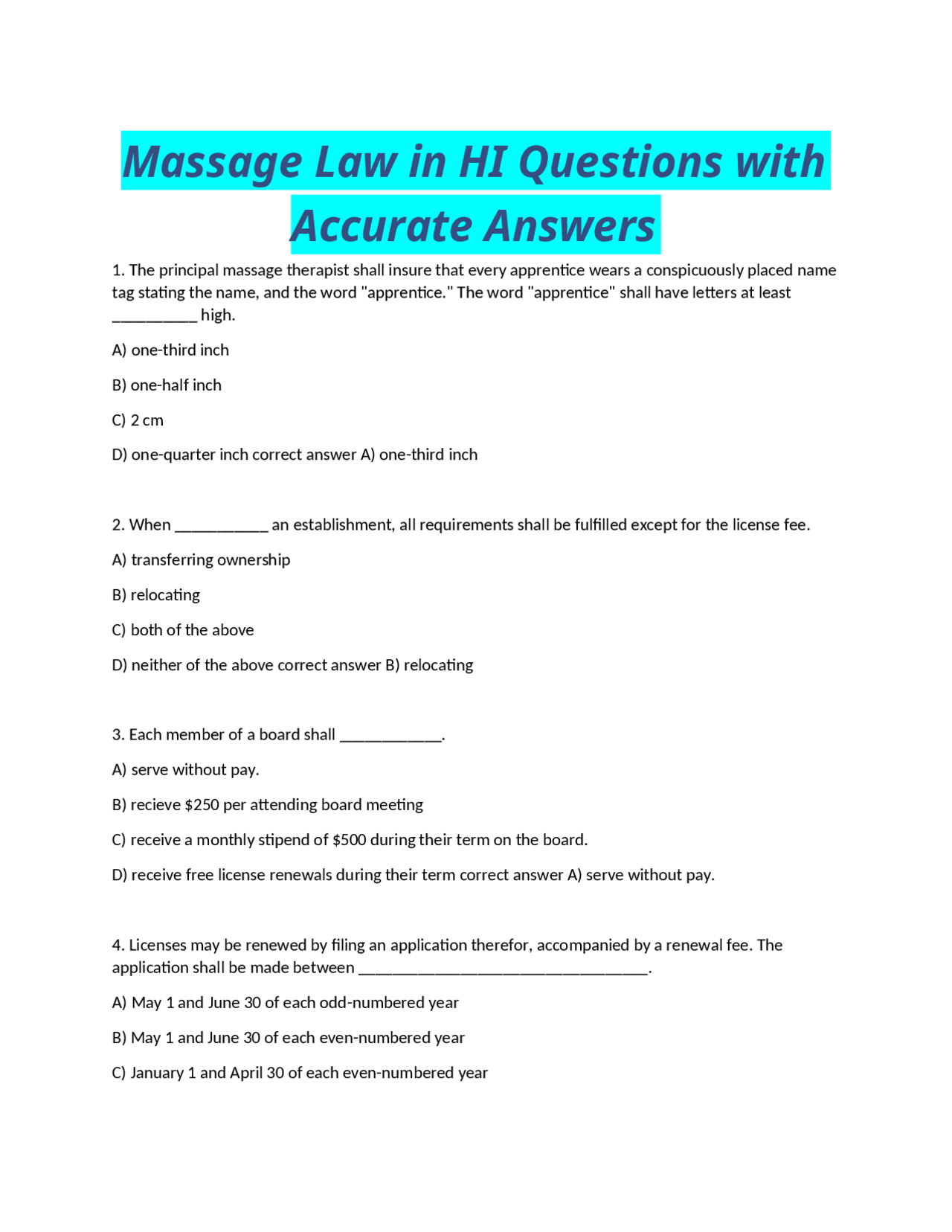 Massage Law in HI Questions with Accurate Answers | Exams Physiotherapy ...