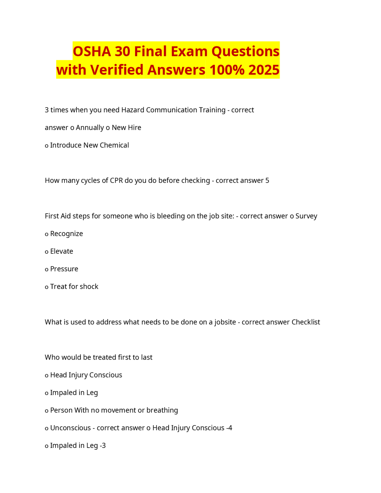 OSHA 30 Final Exam Questions with Verified Answers 100% 2025 | Exams ...