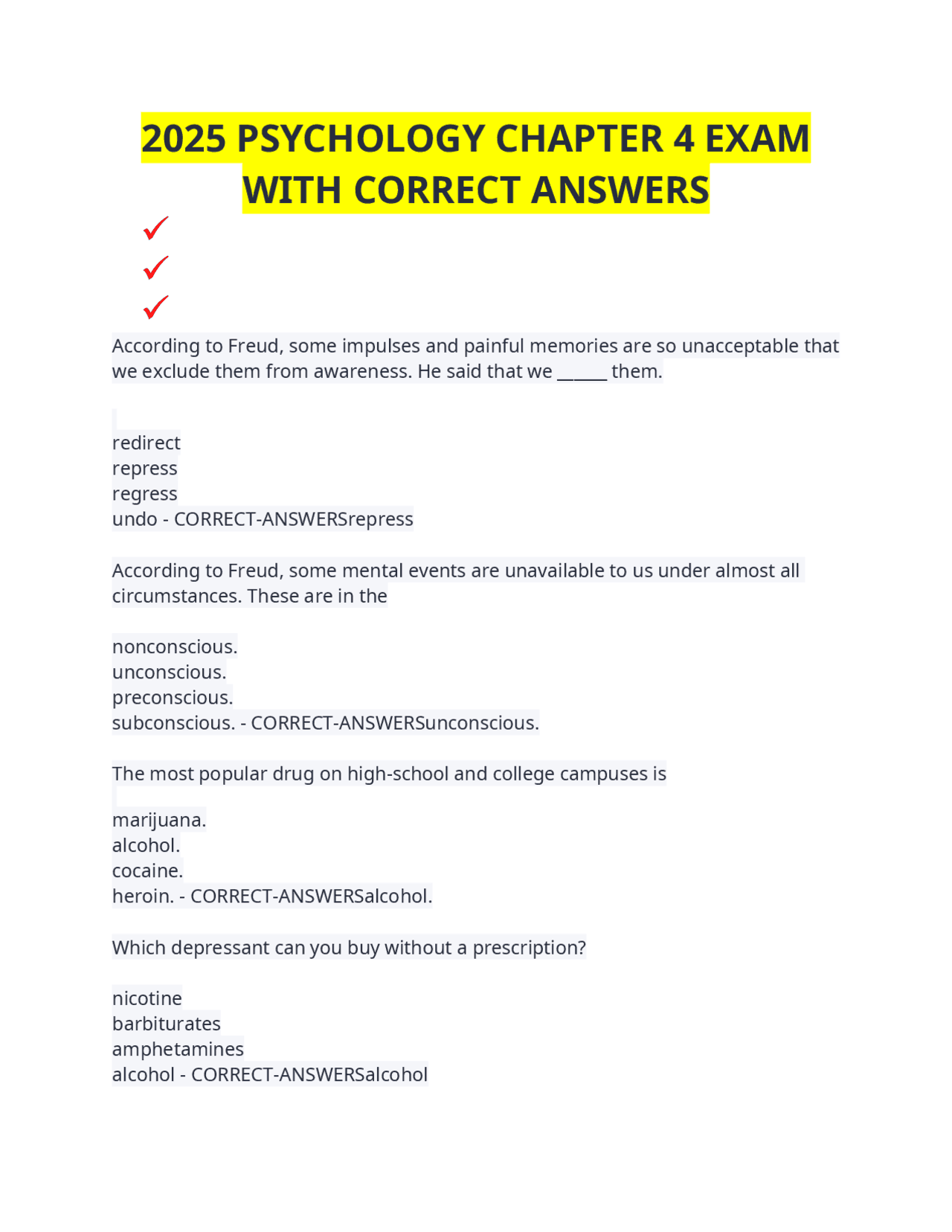 2025 PSYCHOLOGY CHAPTER 4 EXAM WITH CORRECT ANSWERS | Exams Advanced ...