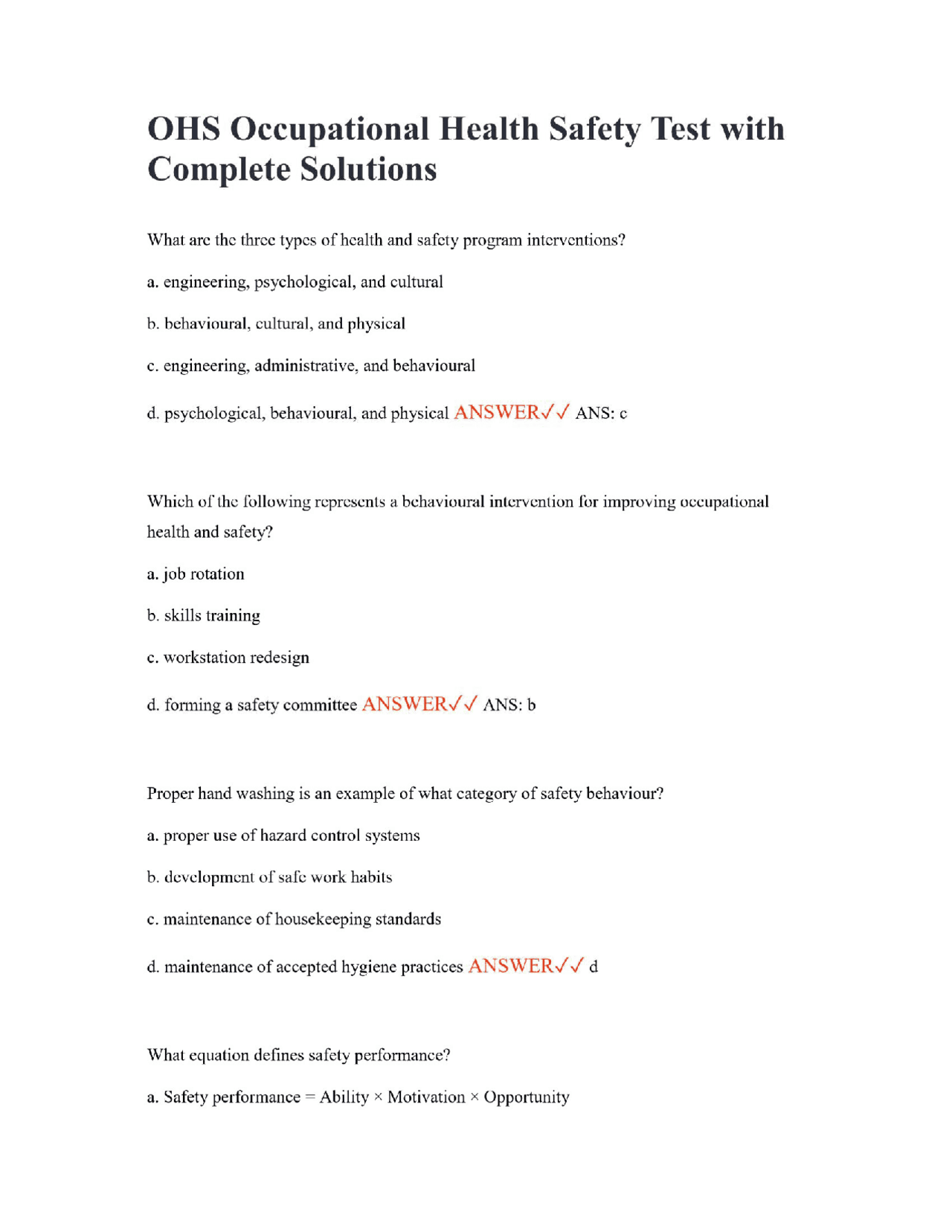 OHS Occupational Health Safety Test with Complete Solutions | Exams ...