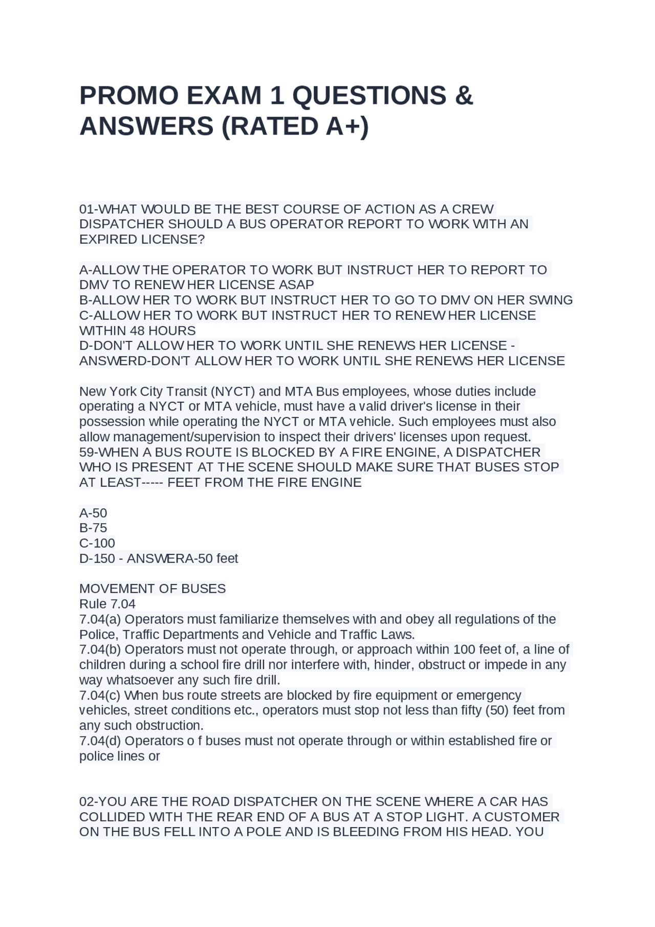 NYCT/MTA Bus Operator Exam Prep: Questions & Answers | Exams Advanced ...