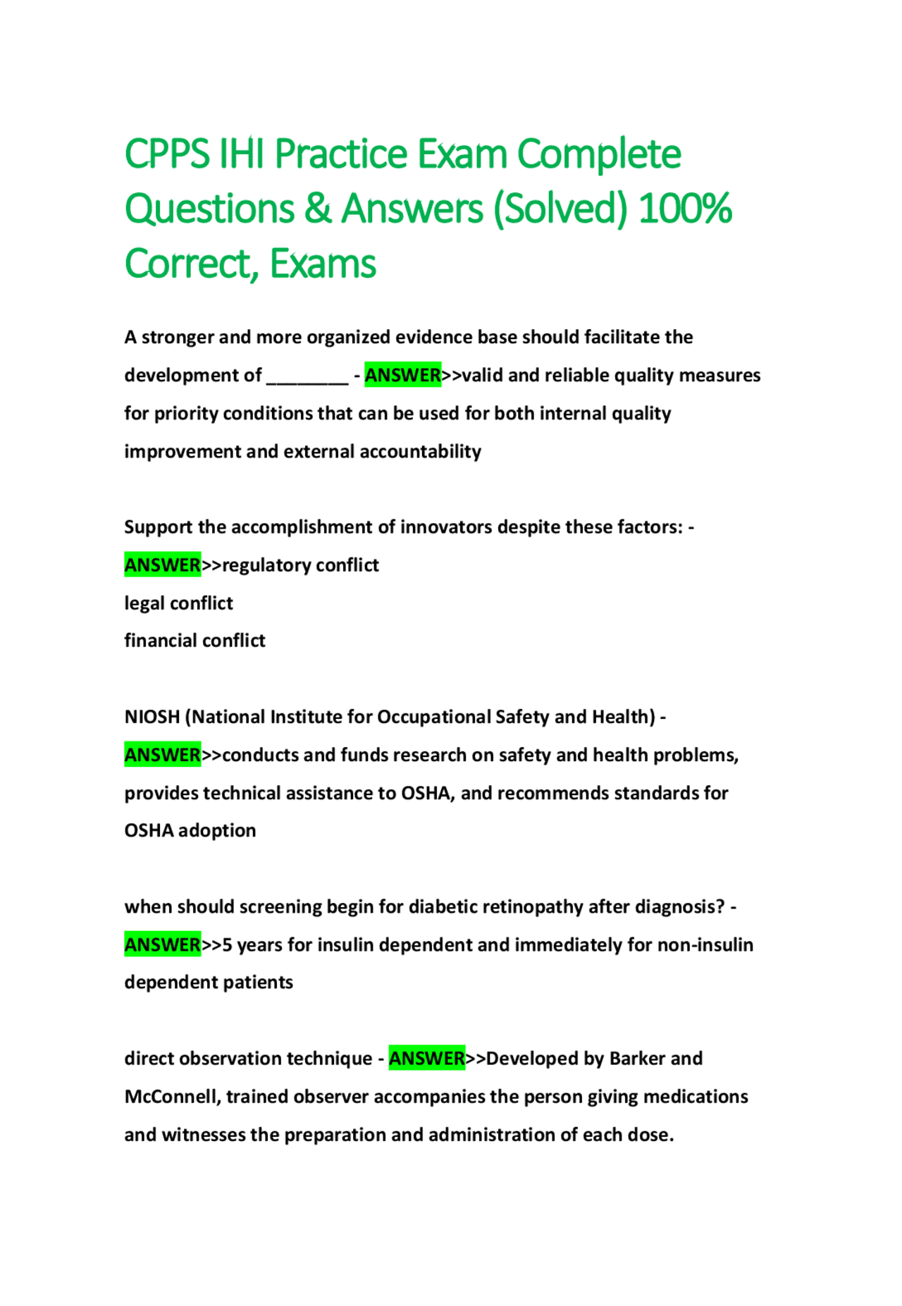 CPPS IHI Practice Exam Complete Questions & Answers (Solved) 100% ...
