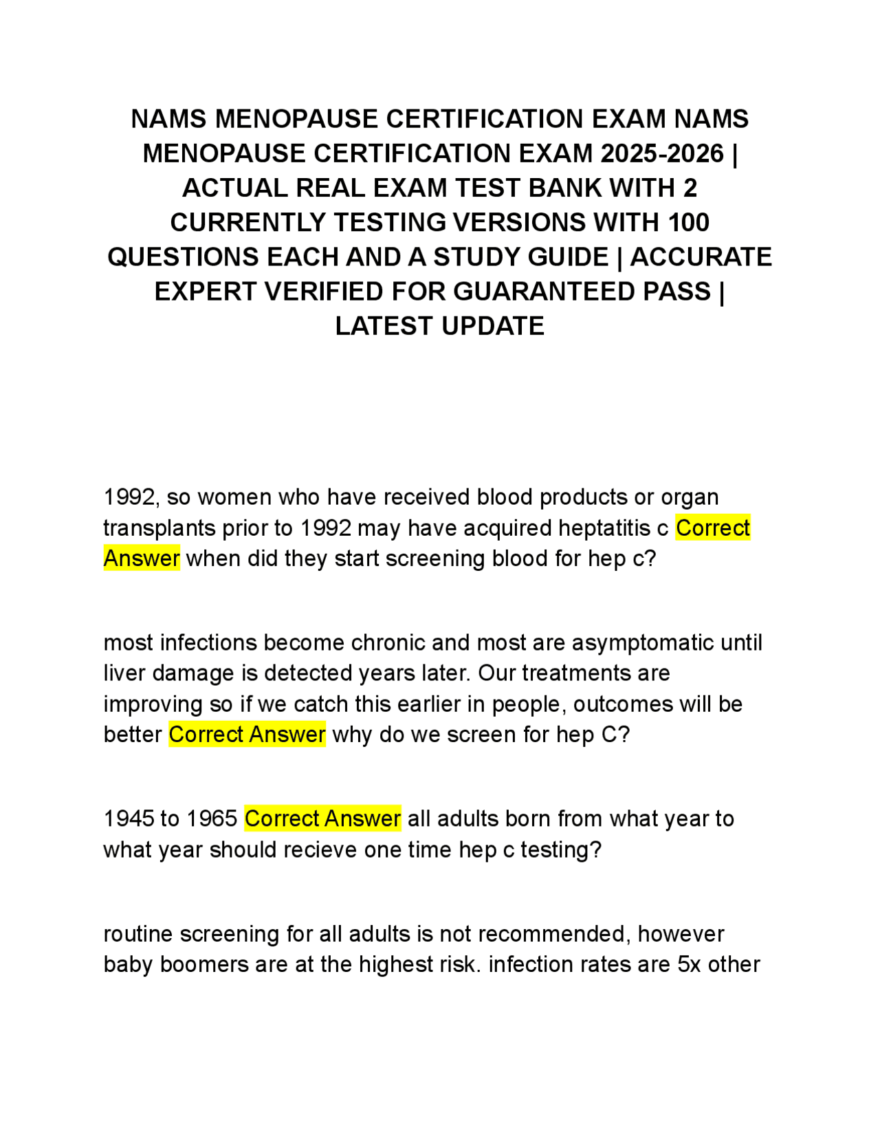 NAMS MENOPAUSE CERTIFICATION EXAM NAMS MENOPAUSE CERTIFICATION EXAM ...