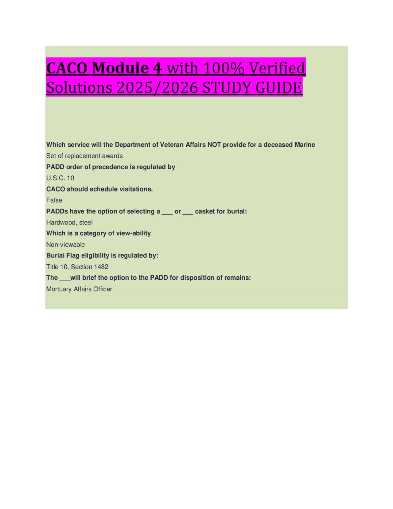 CACO Module 4 with 100% Verified Solutions 2025/2026 STUDY GUIDE ...