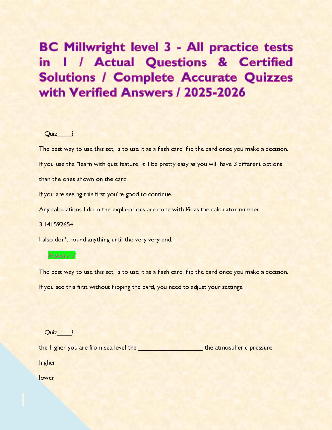 BC Millwright level 3 - All practice tests in 1 / Actual Questions ...