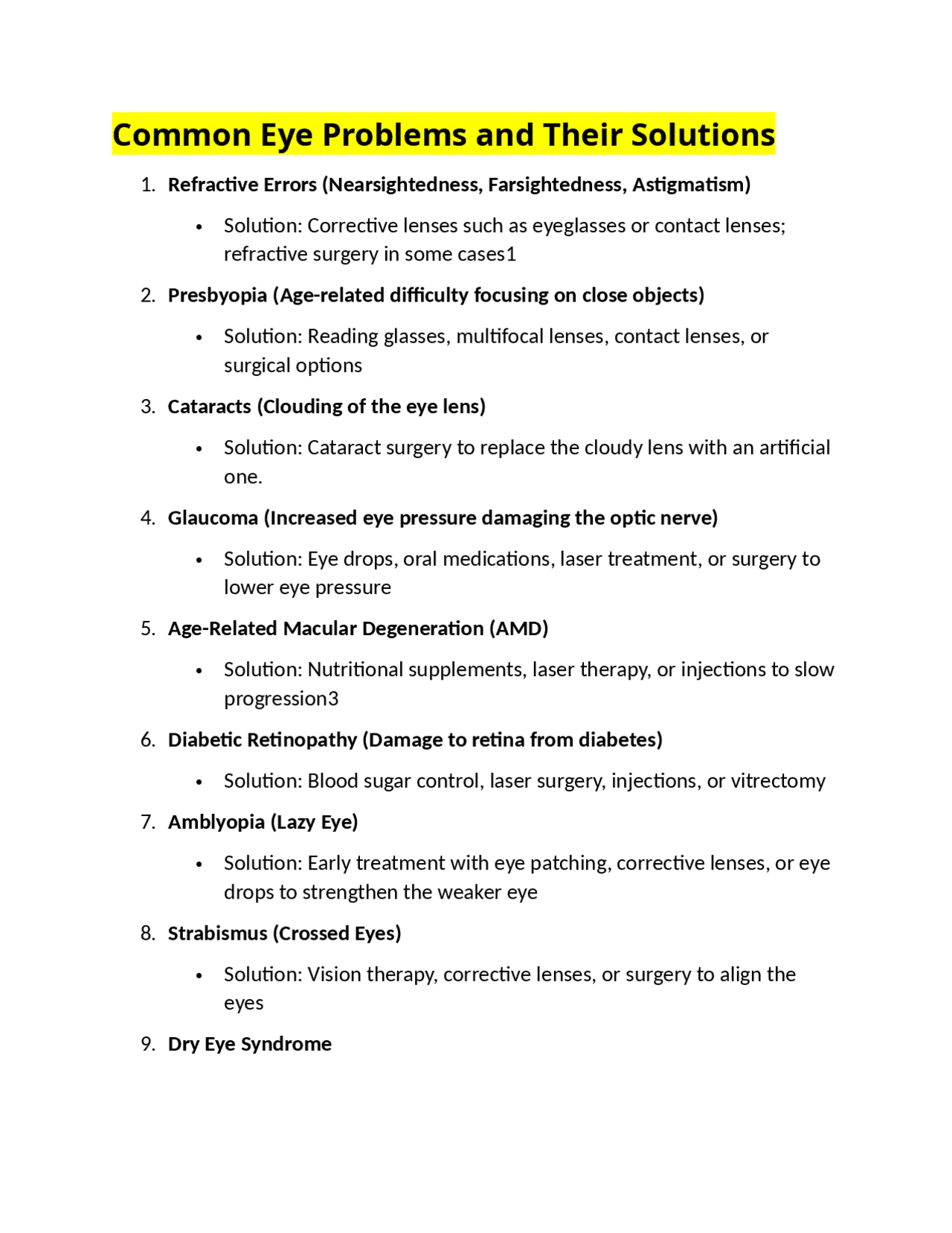 Common Eye Problems and Solutions: An Overview | Exams Health sciences ...