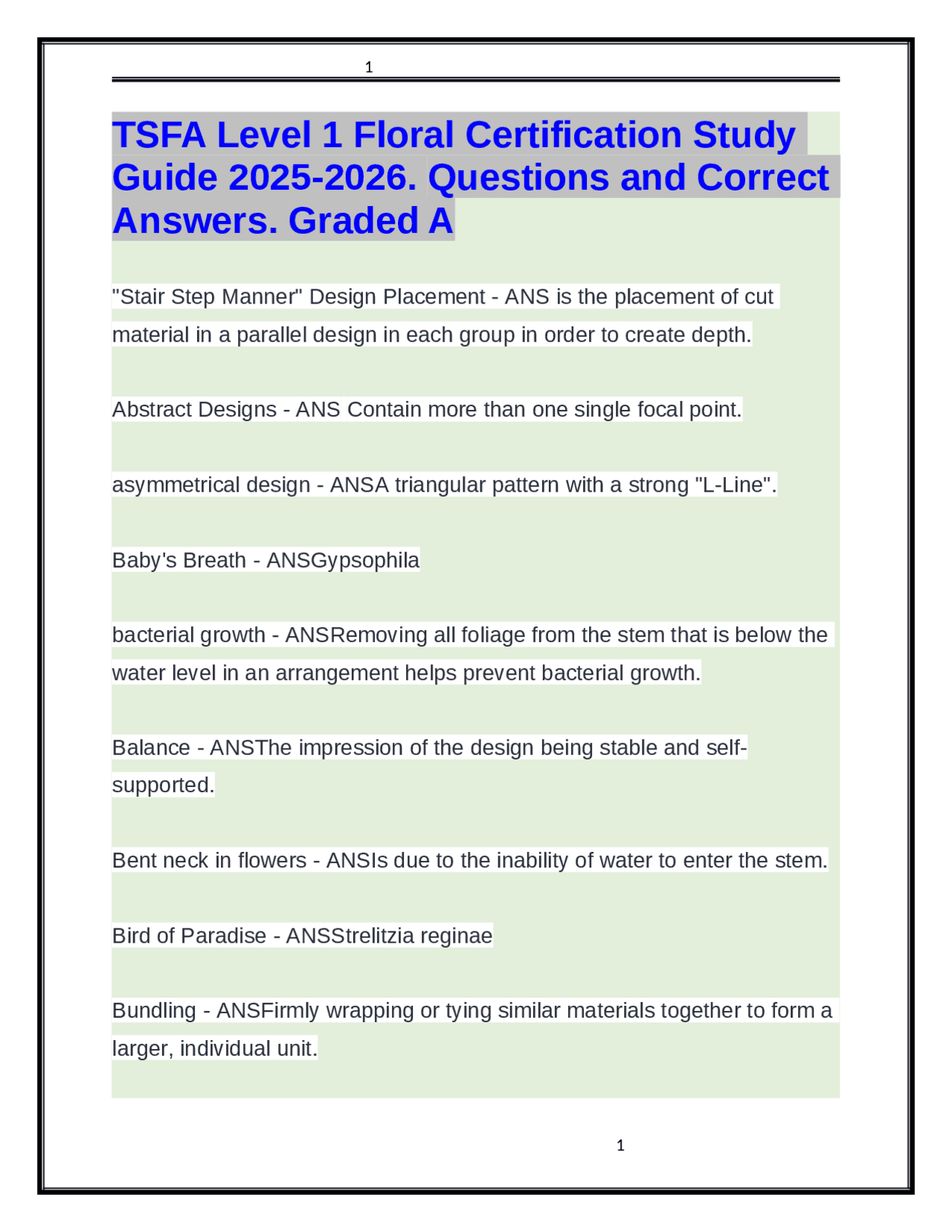 Floral Design Certification Study Guide: Questions and Answers | Exams ...