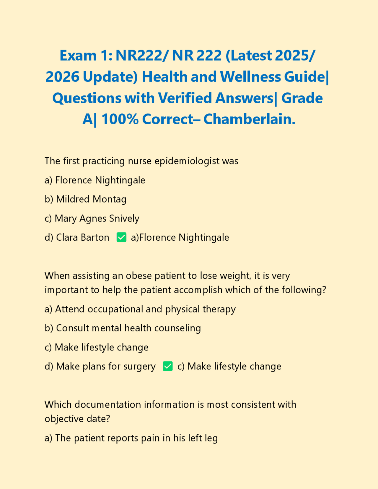Exam 1: NR222/ NR 222 (Latest 2025/ 2026 Update) Health and Wellness ...
