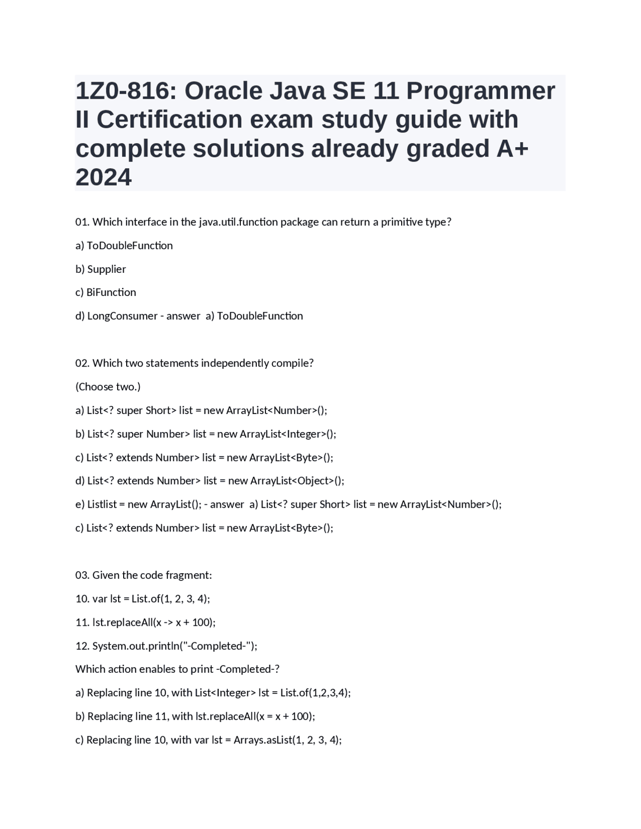 1Z0-816 Oracle Java SE 11 Programmer II Certification exam study guide ...