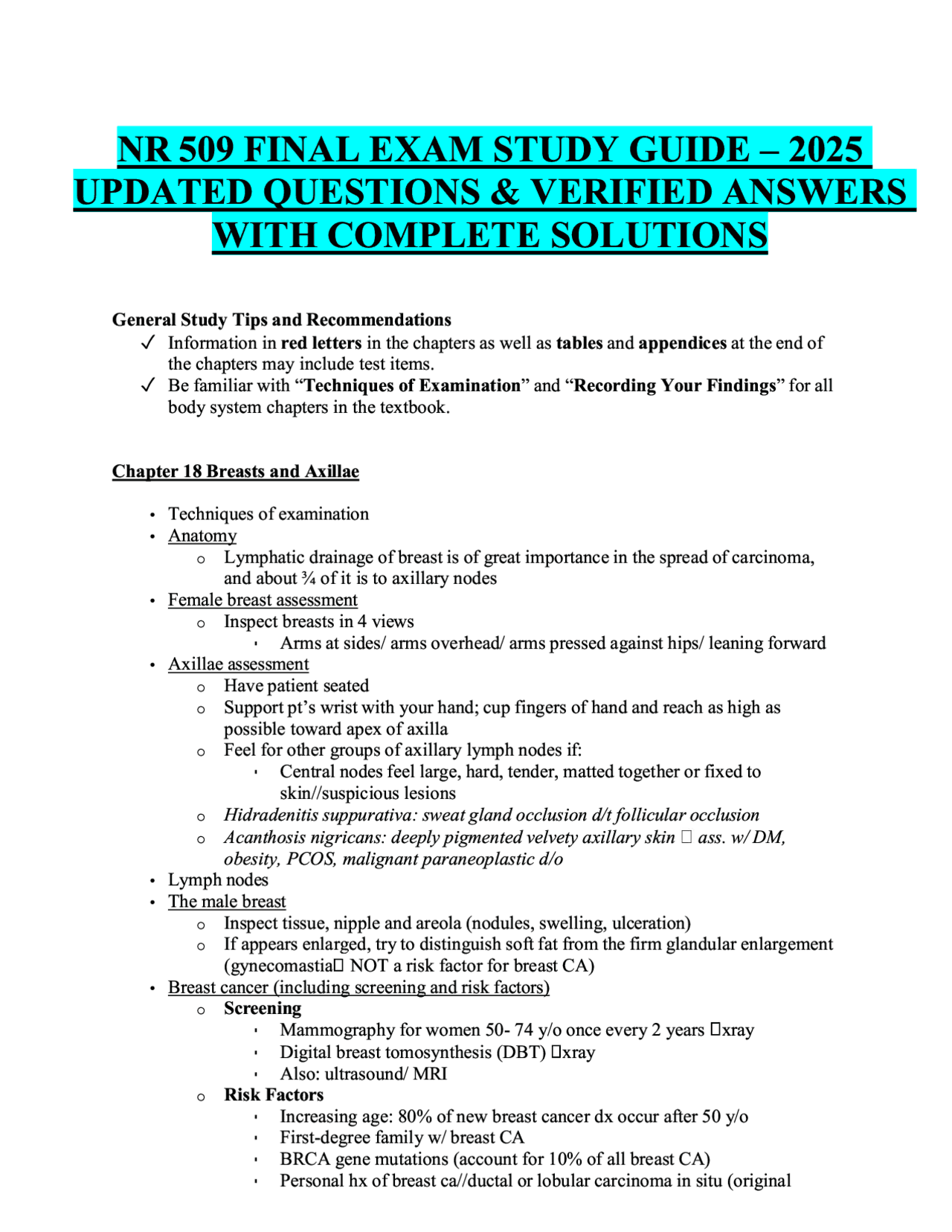 NR 509 FINAL EXAM STUDY GUIDE – 2025 UPDATED QUESTIONS & VERIFIED ...