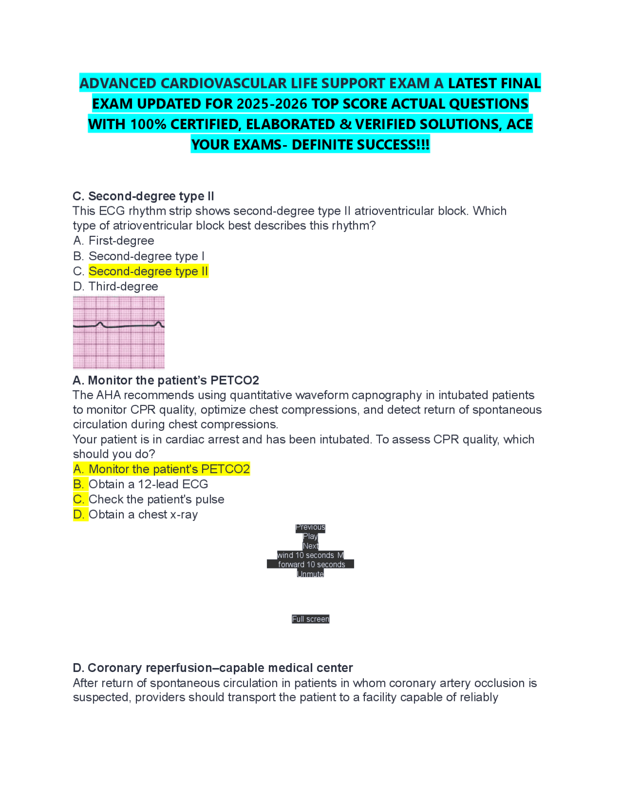 ACLS Exam Questions and Answers 2025-2026: Advanced Cardiovascular Life ...