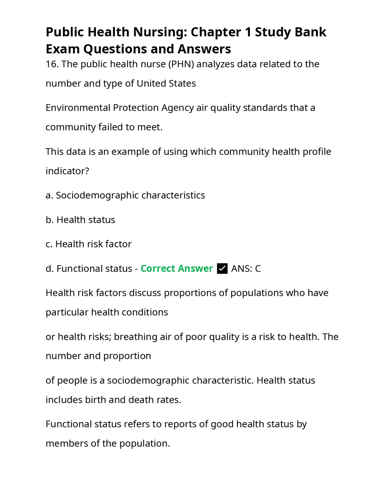 Public Health Nursing Exam Questions and Answers | Exams Nursing | Docsity