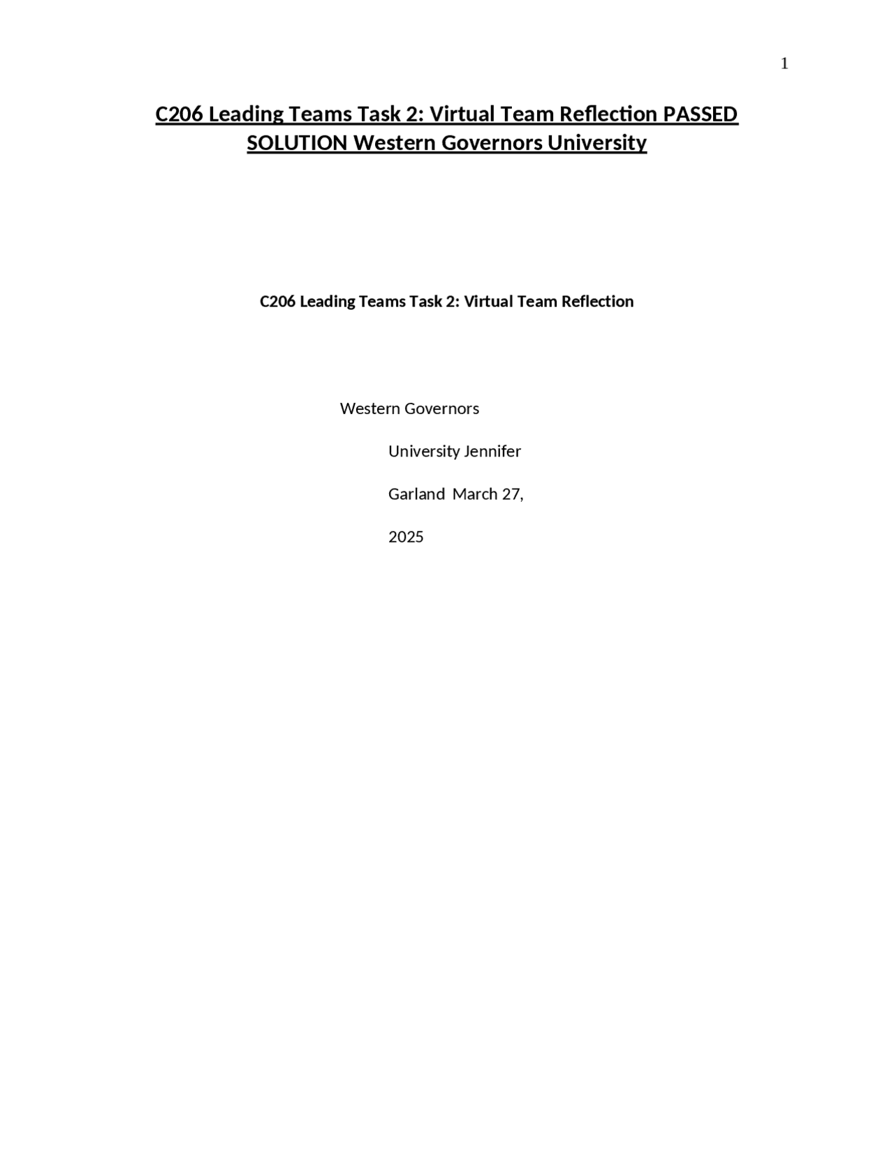 Ct Teams Task Module 2 Example Answers.pdf C206 Leading Teams Task 2 Virtual Team Reflection PASSED SOLUTION ...