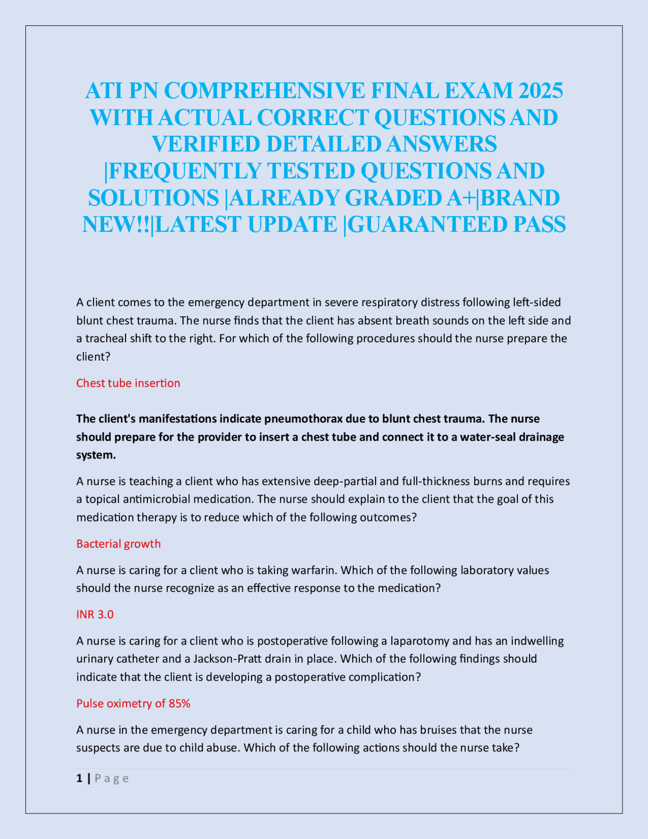 NCLEX Comprehensive Final Exam: Practice Questions and Answers | Exams ...