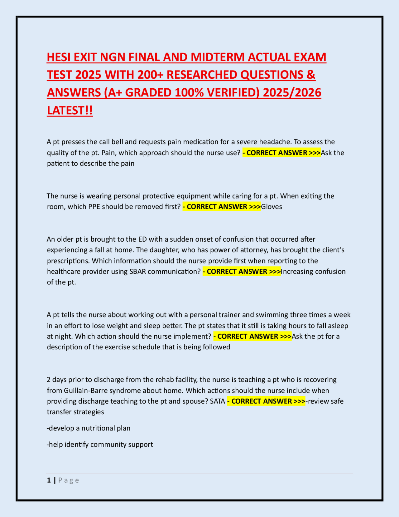HESI EXIT NGN FINAL AND MIDTERM ACTUAL EXAM TEST 2025 WITH 200 ...