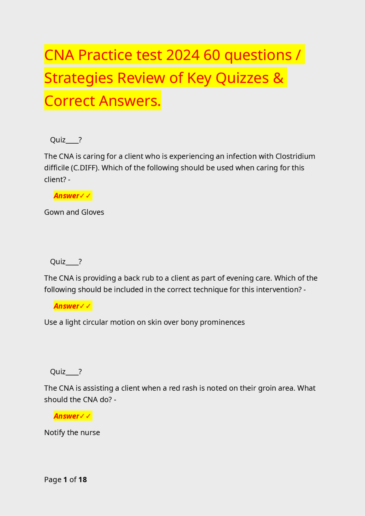 CNA Practice test 2024 60 questions / Strategies Review of Key Quizzes ...