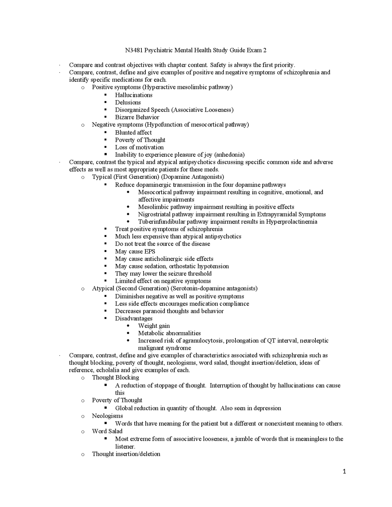 N3481 Psychiatric Mental Health Study Guide Exam 2 | Study Guides ...