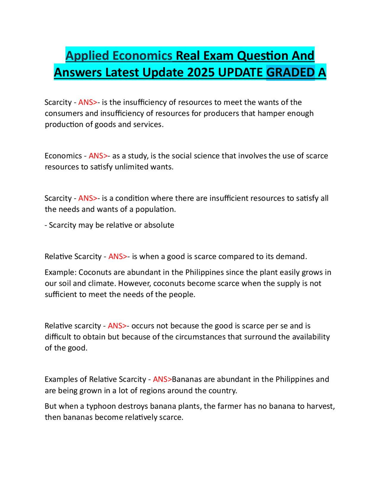 Applied Economics Real Exam Question And Answers Latest Update 2025 ...