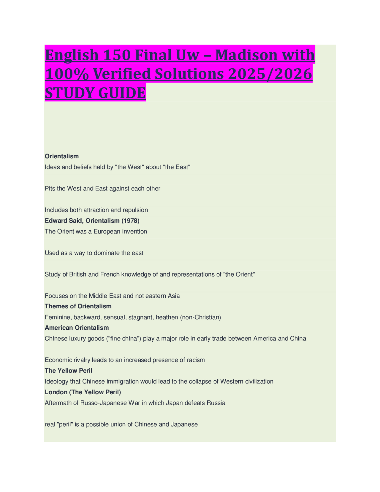 English 150 Final Uw – Madison with 100% Verified Solutions 2025/2026 STUDY GUIDE | Exams ...