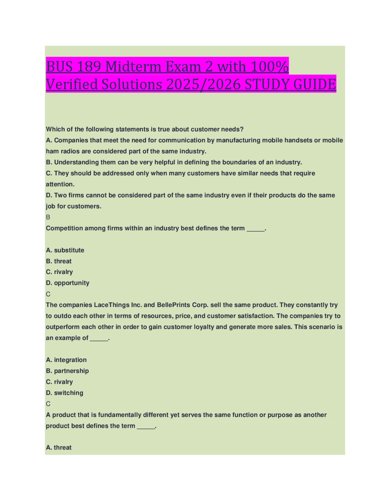 BUS 189 Midterm Exam 2 with 100% Verified Solutions 2025/2026 STUDY ...