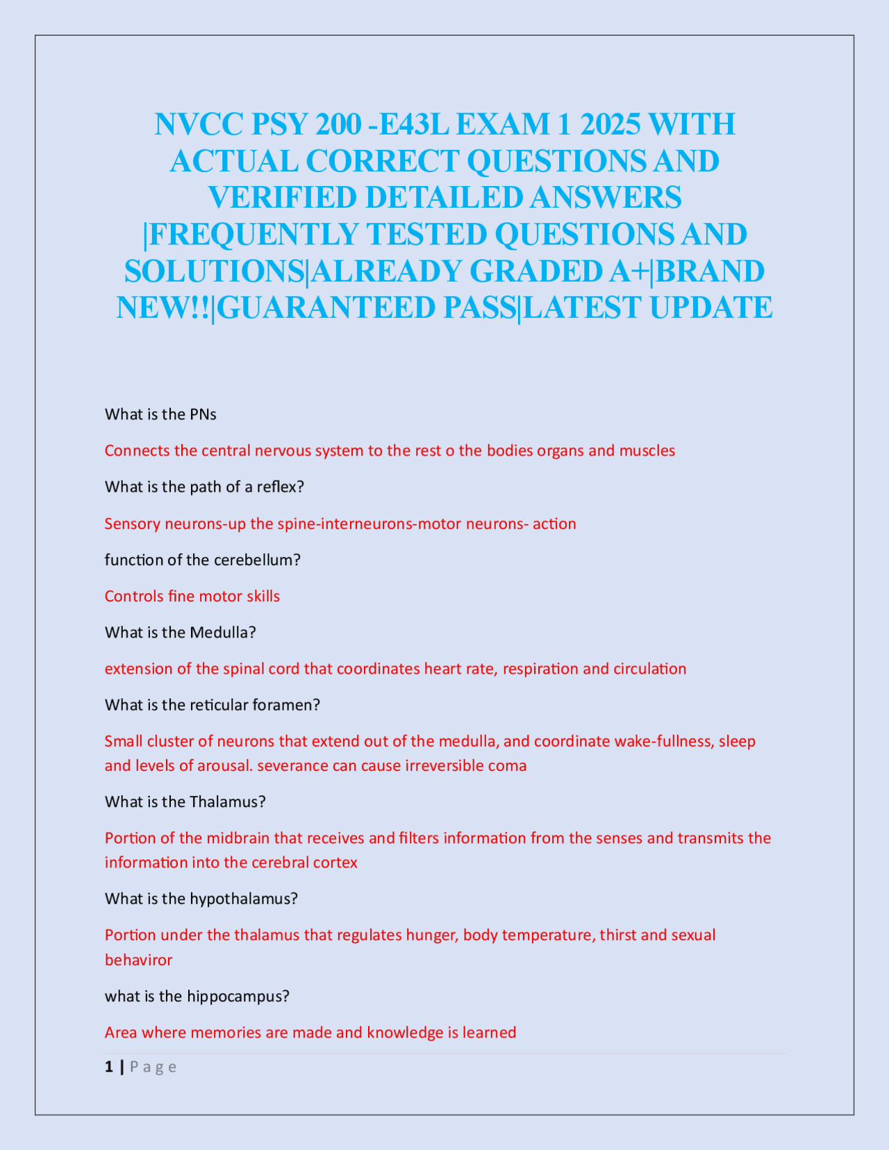 NVCC PSY 200 -E43L EXAM 1 2025 | Exams Psychology | Docsity