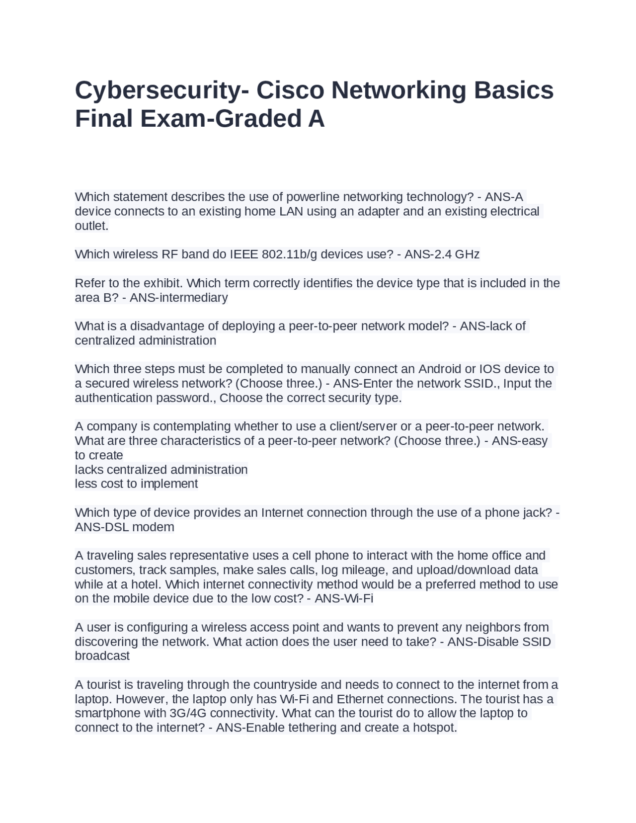 Cisco Networking Basics: Final Exam Questions and Answers | Exams ...