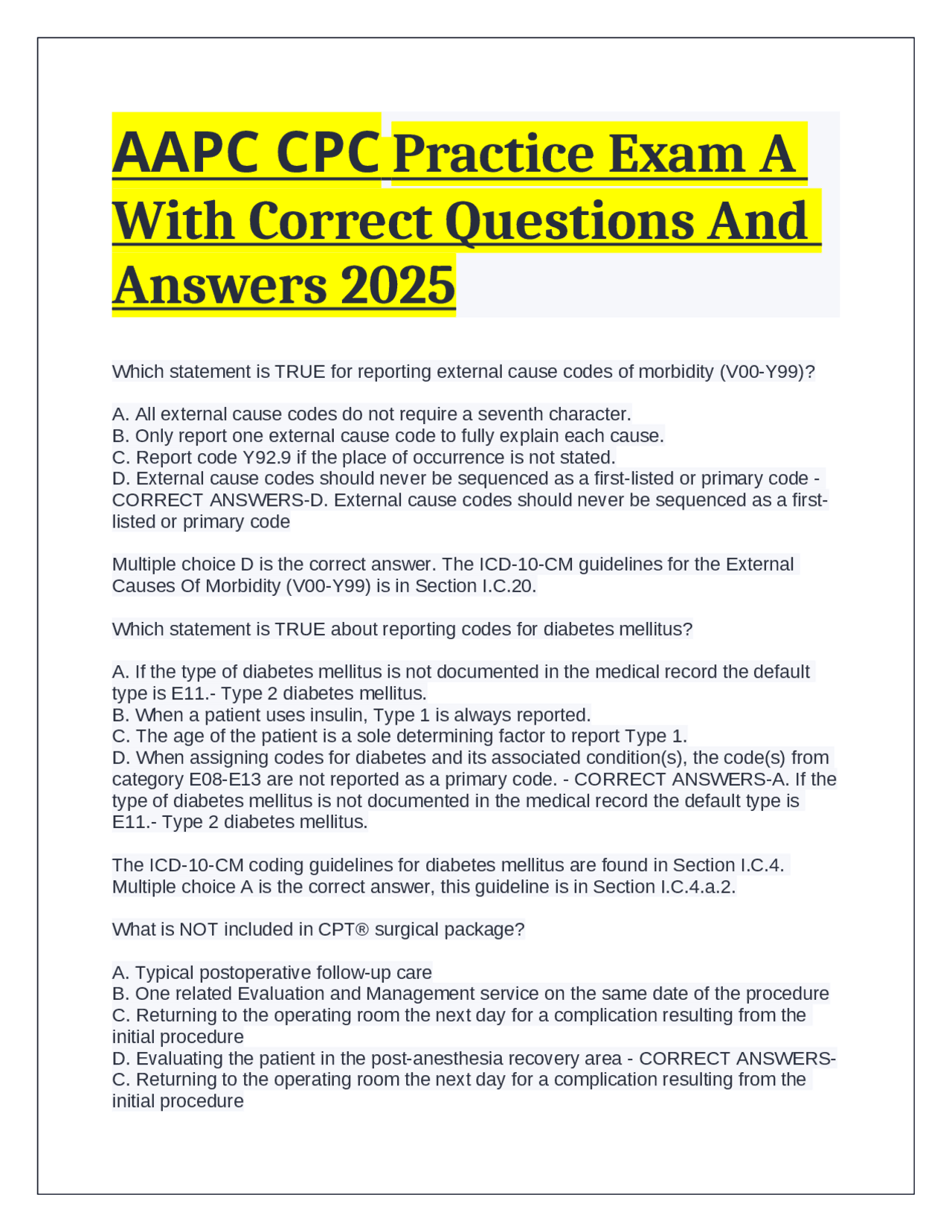 AAPC CPC Practice Exam A 2025: Questions and Answers | Exams Advanced ...