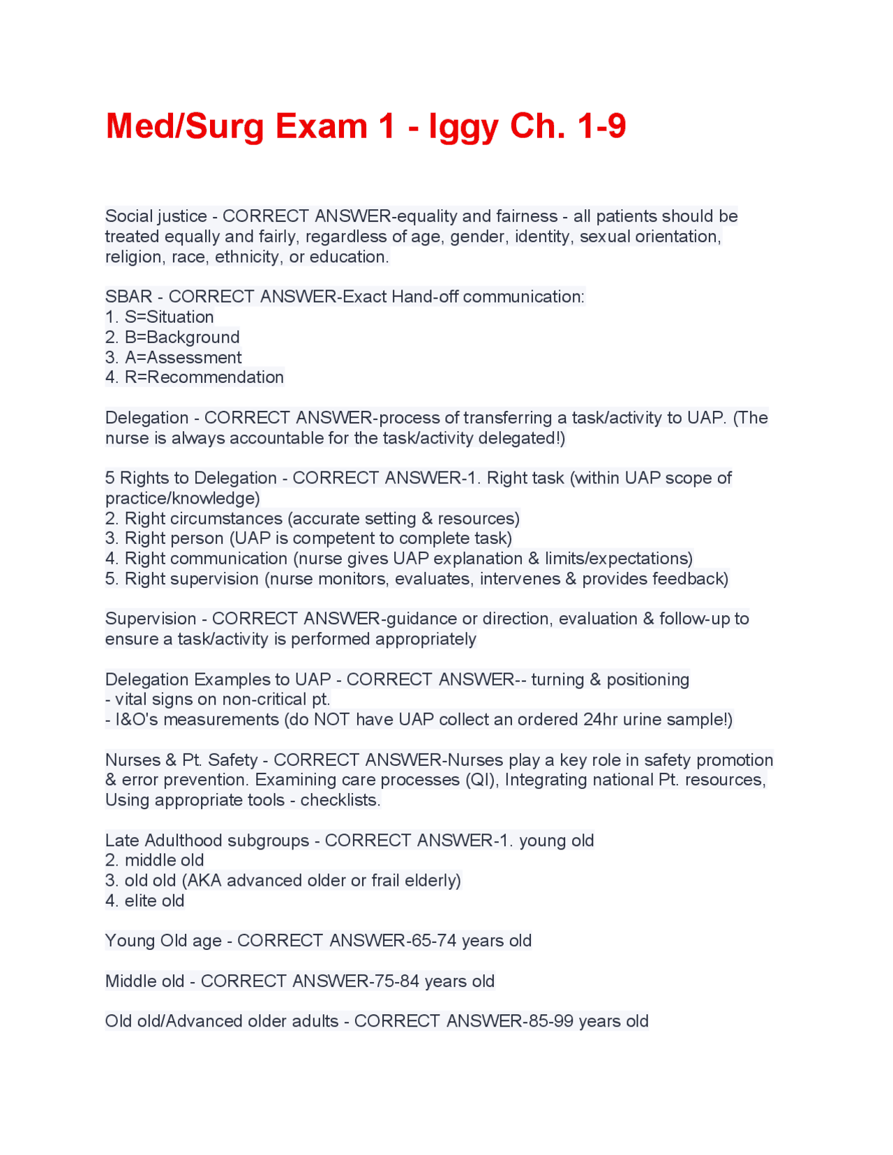 Med/Surg Exam 1 - Iggy Ch. 1-9 Questions and Answers 100% Solved correctly | Exams Advanced ...