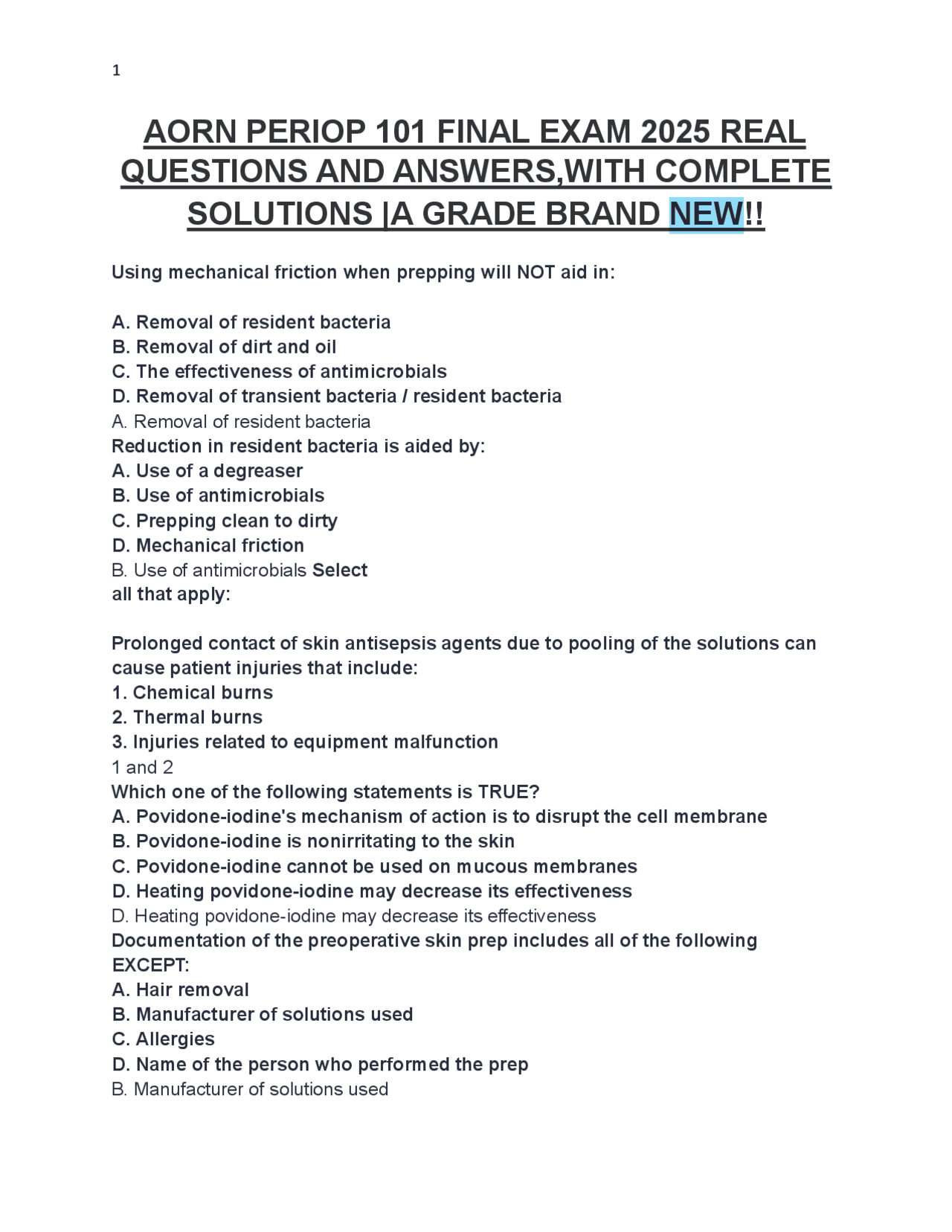 AORN PERIOP 101 FINAL EXAM 2025 REAL QUESTIONS AND ANSWERS | Exams ...