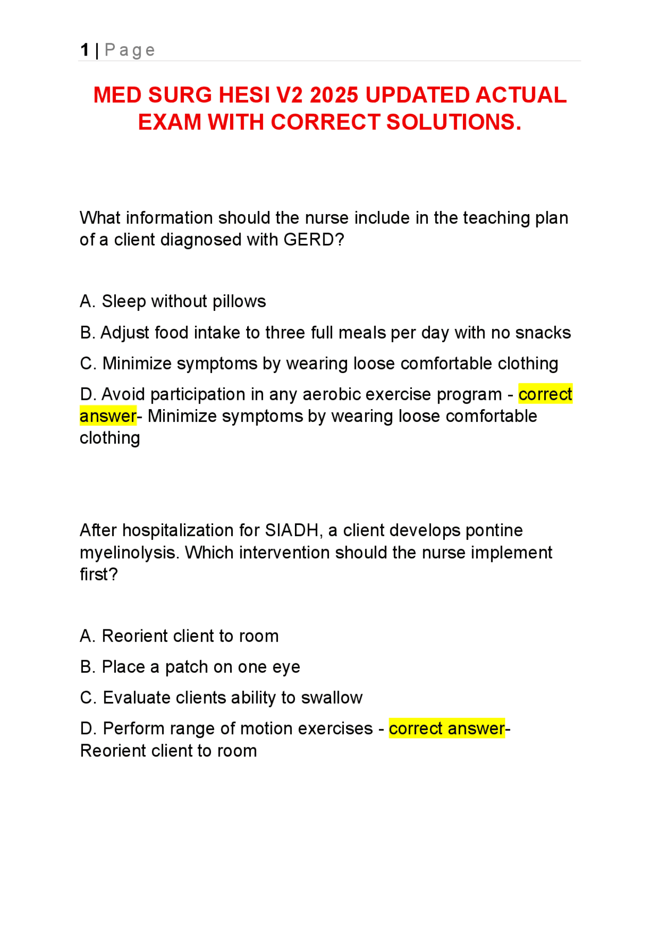 MED SURG HESI V2 2025 UPDATED ACTUAL EXAM WITH CORRECT SOLUTIONS ...