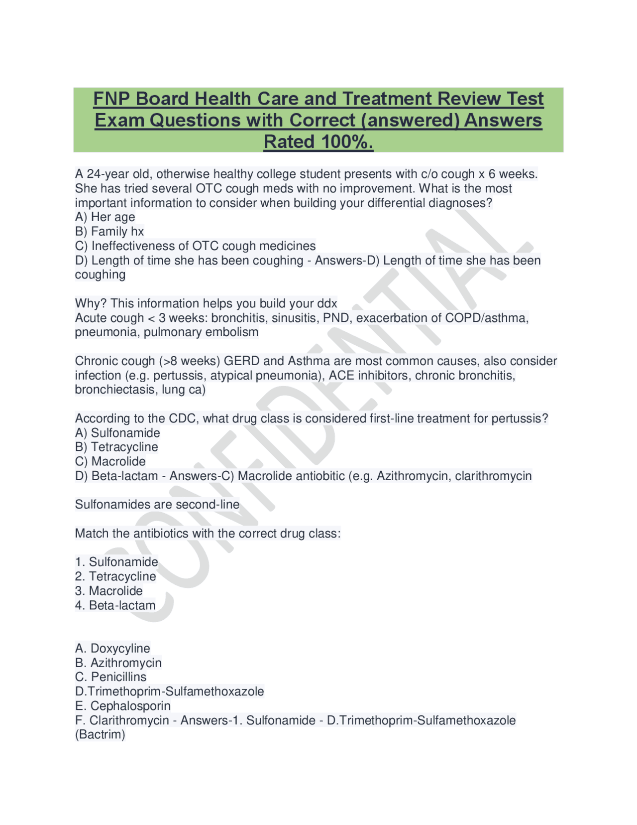 FNP Board Health Care and Treatment Review Test Exam Questions with ...