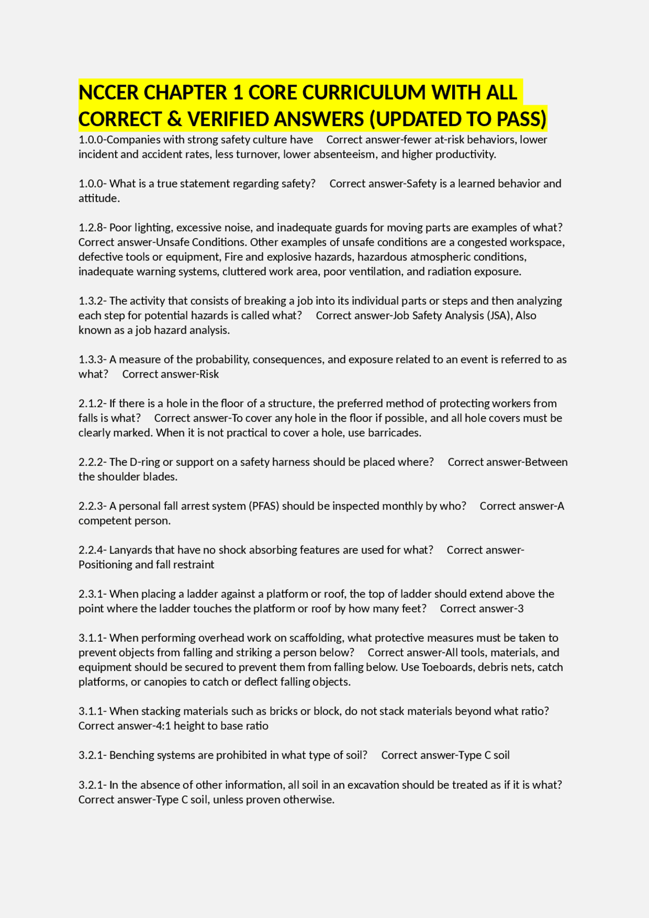 NCCER CHAPTER 1 CORE CURRICULUM WITH ALL CORRECT & VERIFIED ANSWERS