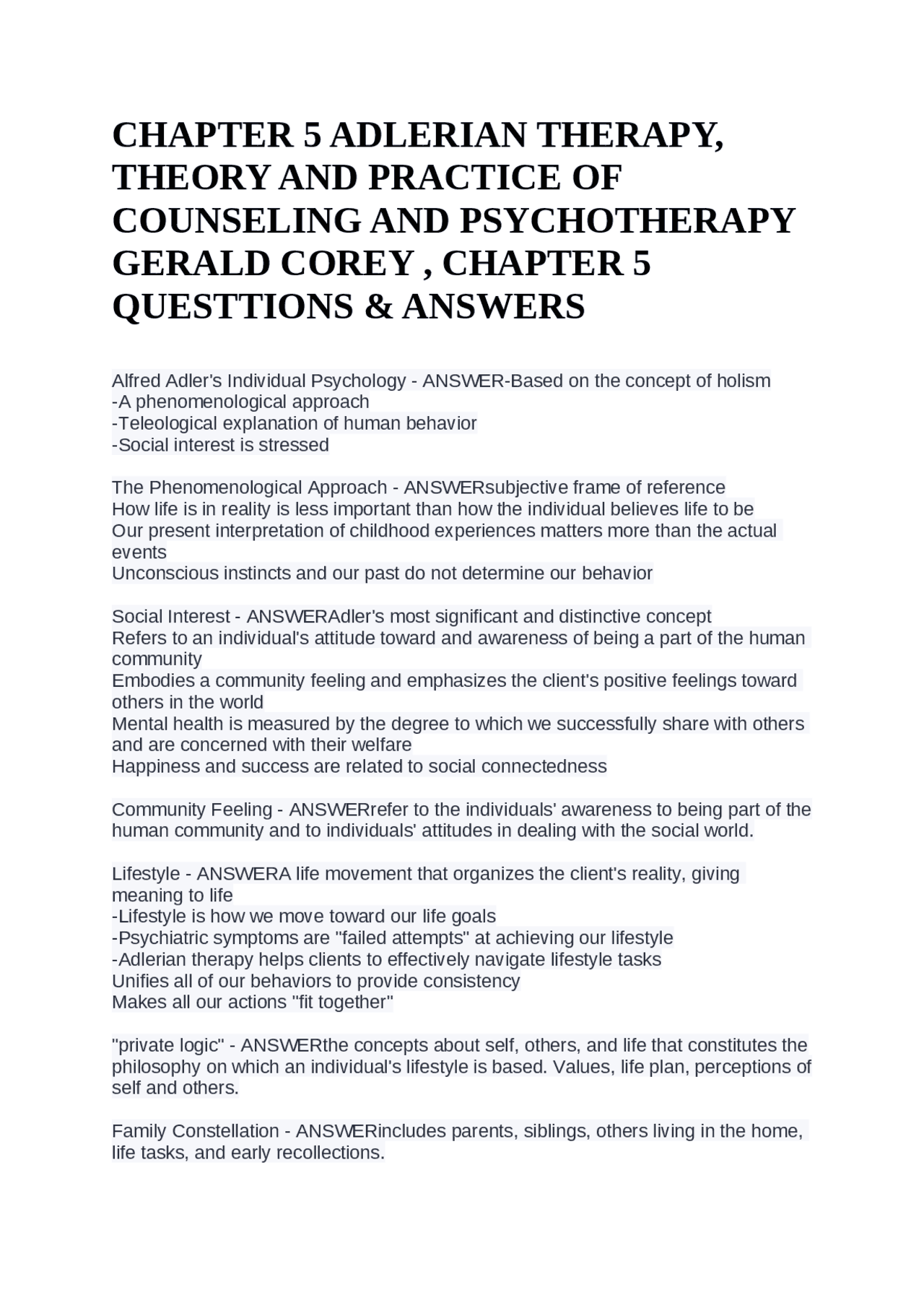 CHAPTER 5 ADLERIAN THERAPY, THEORY AND PRACTICE OF COUNSELING AND ...