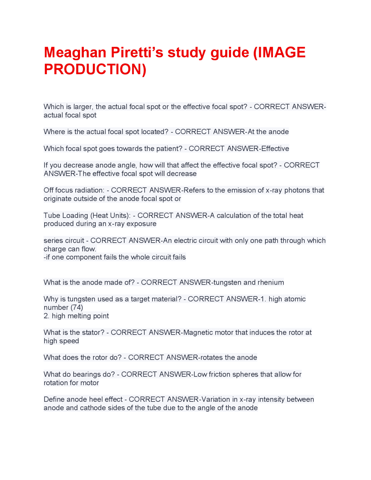Meaghan Piretti’s study guide (IMAGE PRODUCTION) Questions And Answers With Complete Solut ...