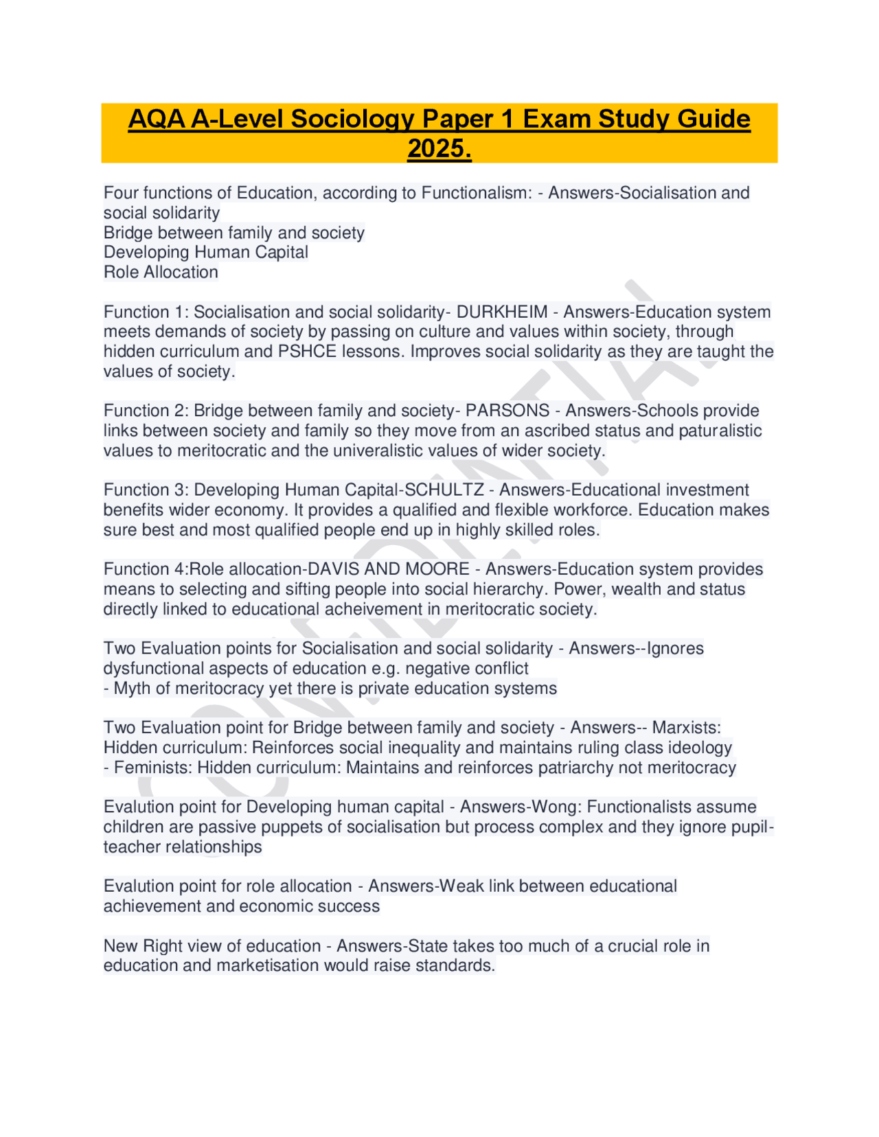 AQA A-Level Sociology Paper 1 Exam Study Guide 2025. | Exams Nursing ...