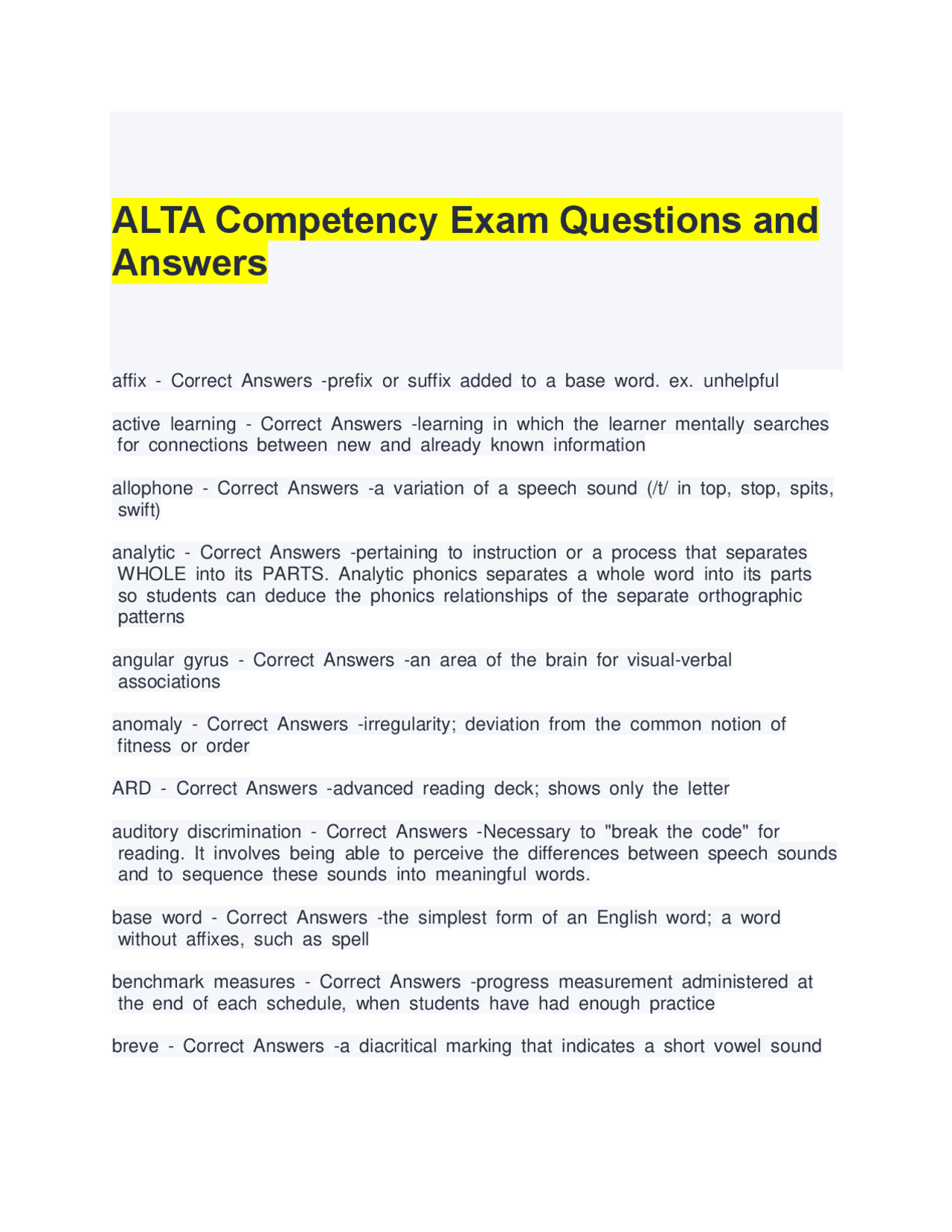 ALTA Competency Exam Questions and Answers | Graded A | Exams Advanced ...