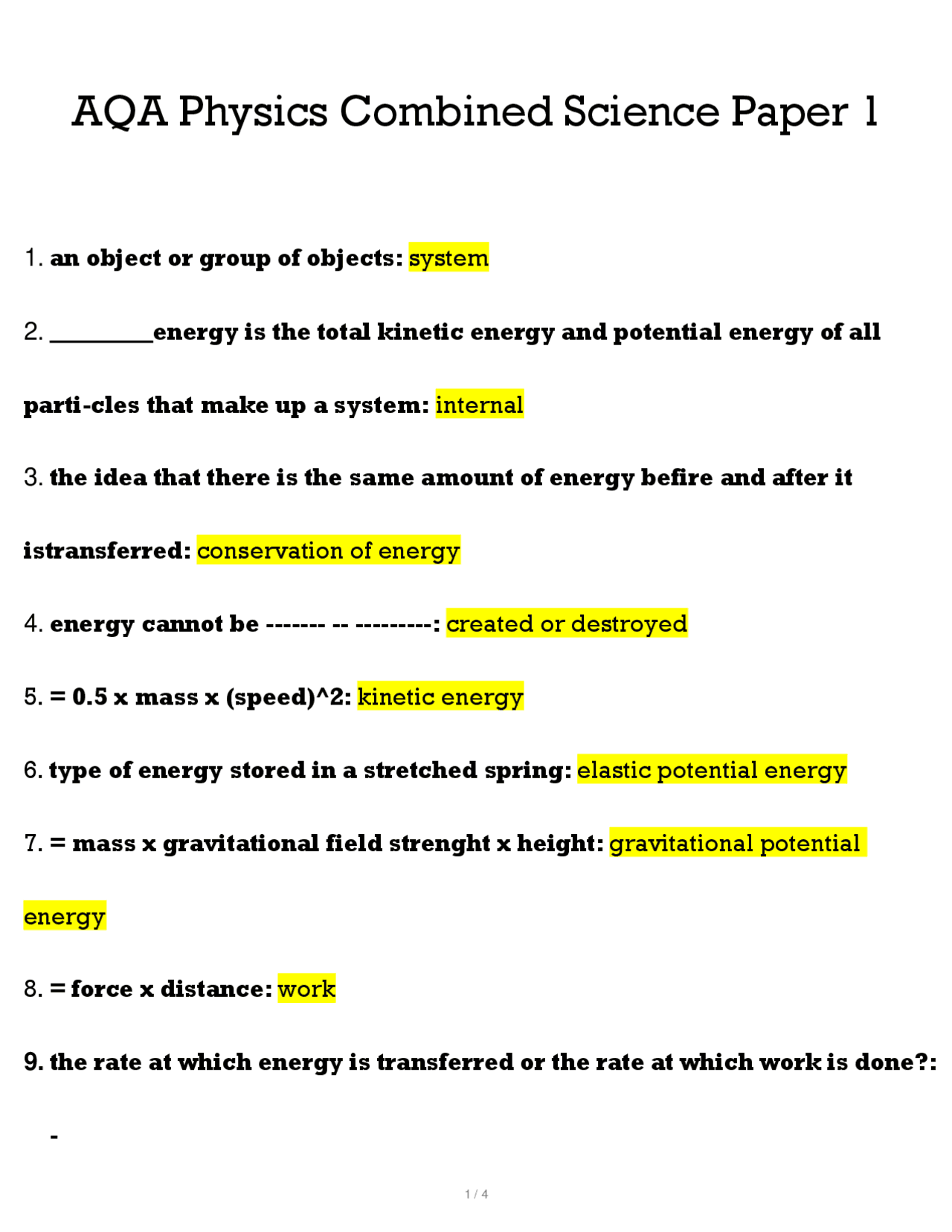 AQA Physics Combined Science Paper 1 | Exams Physics | Docsity