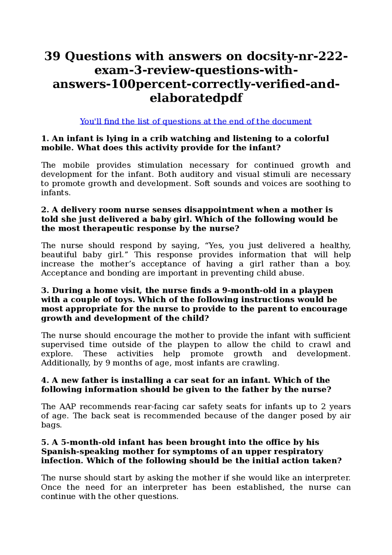 Questions and answers, NR 222 Exam 3 Review: Pediatric Nursing ...