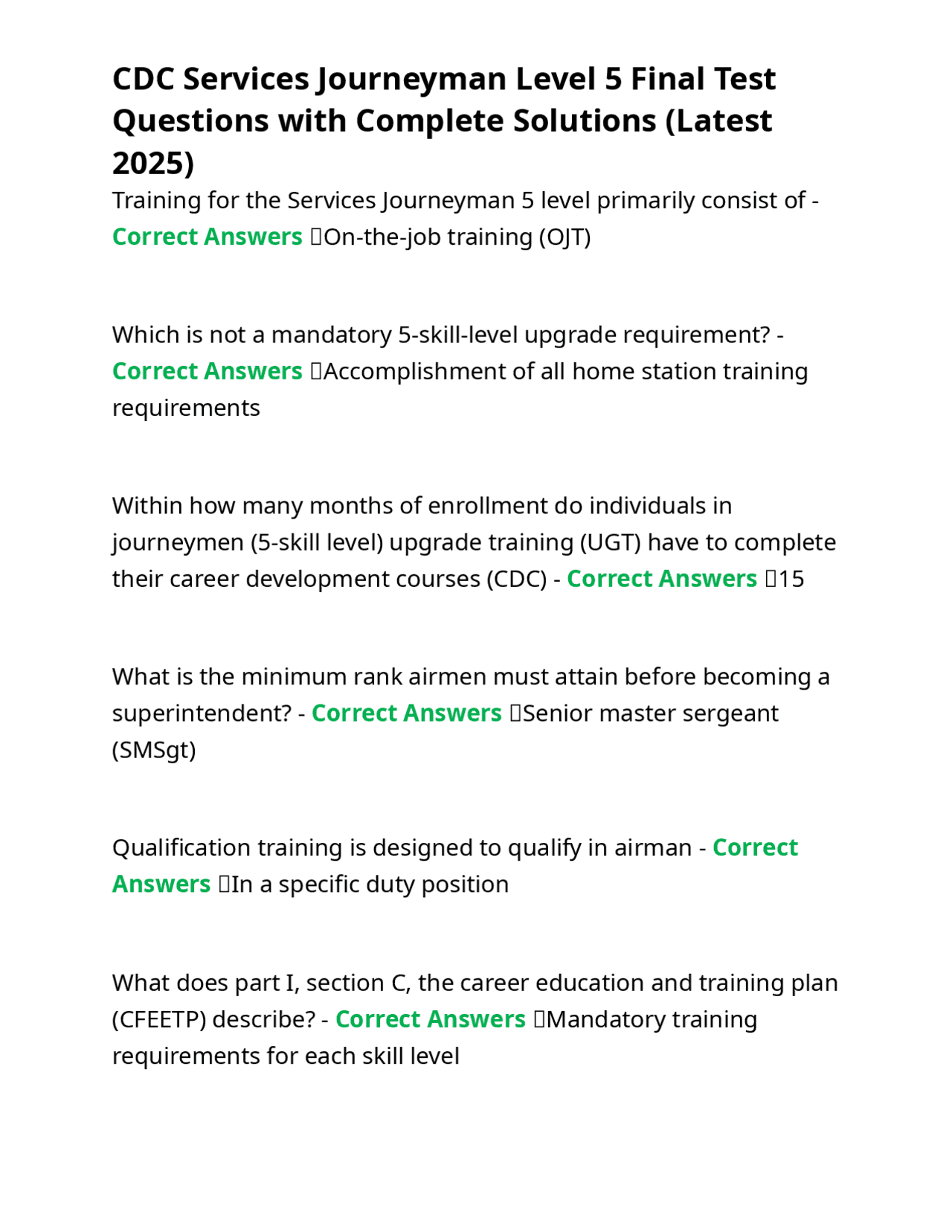 Cdc's Sample Questions CDC Services Journeyman Level 5 Final Test: Questions and Solutions ...