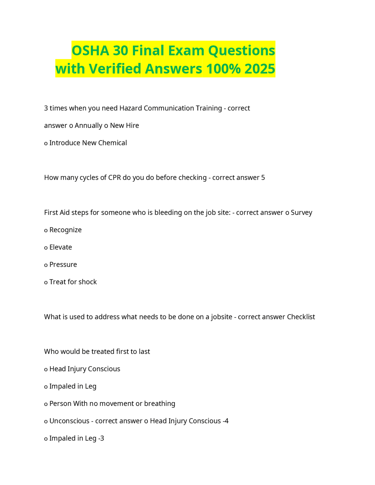 OSHA 30 Final Exam Questions with Verified Answers 100% 2025 | Exams ...