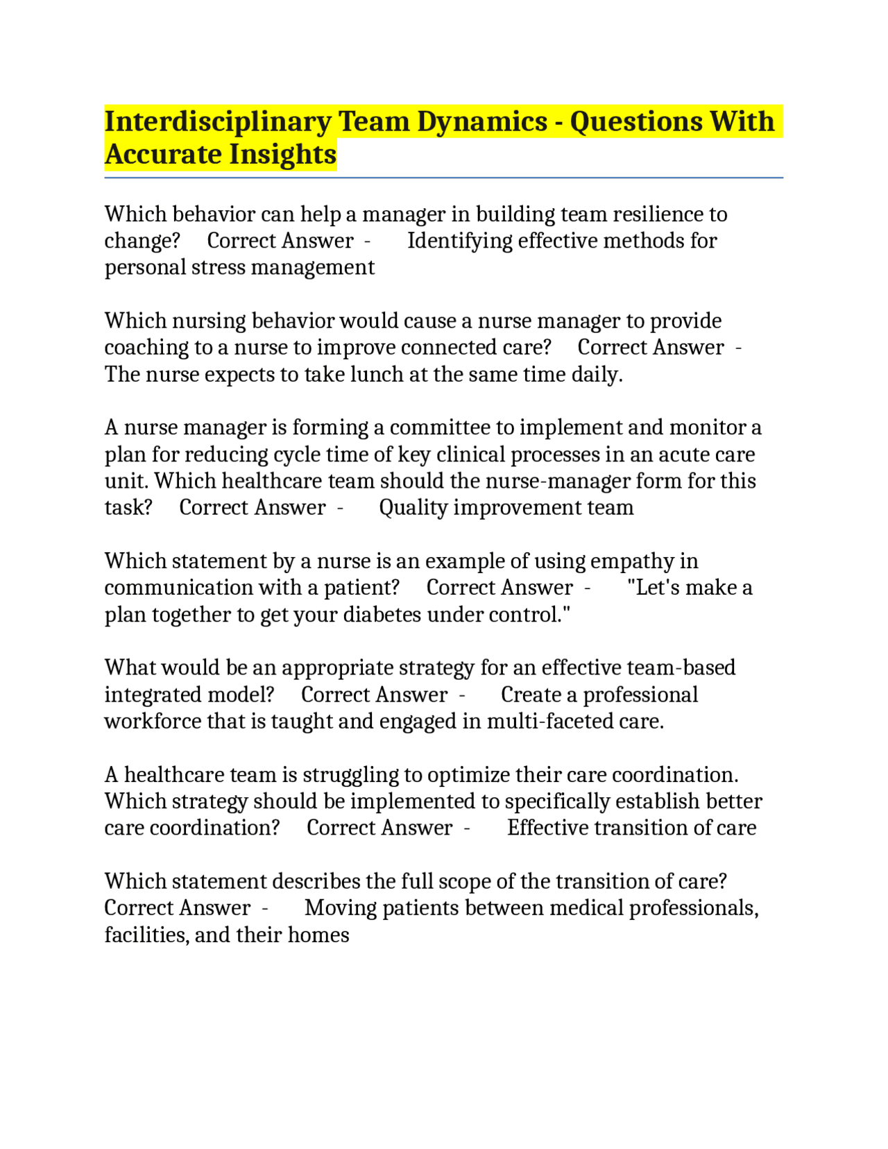 Interdisciplinary Team Dynamics - Questions With Accurate Insights ...