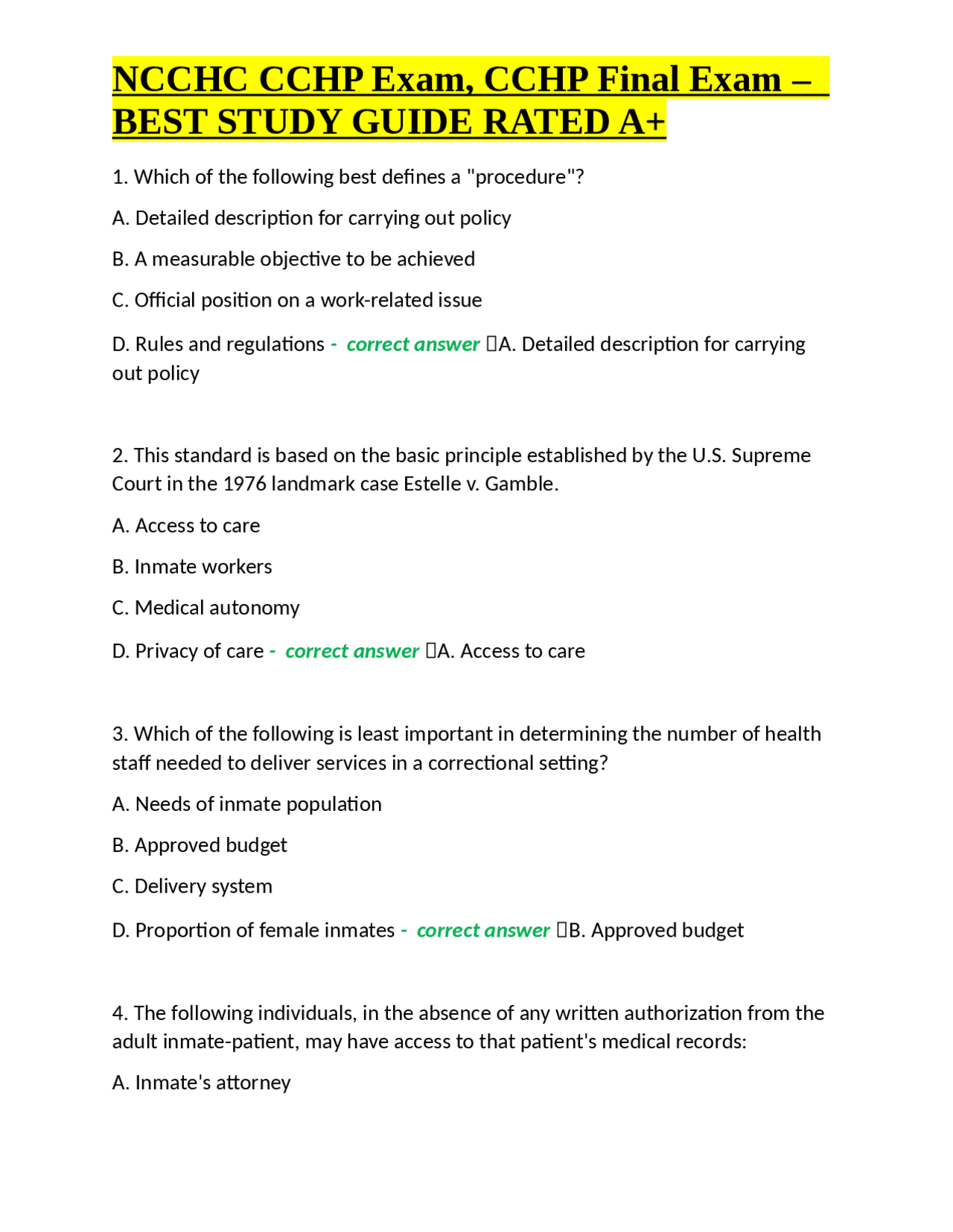 NCCHC CCHP Exam, CCHP Final Exam – BEST STUDY GUIDE RATED A+ | Exams ...