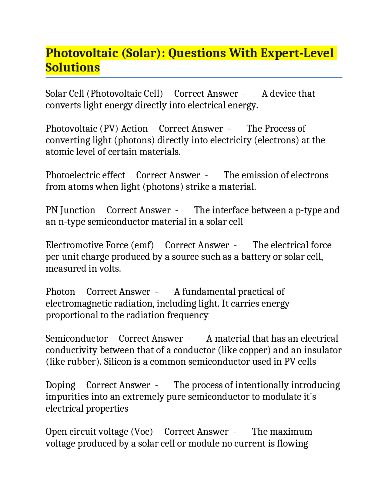 Photovoltaic (Solar): Questions With Expert-Level Solutions | Exams ...