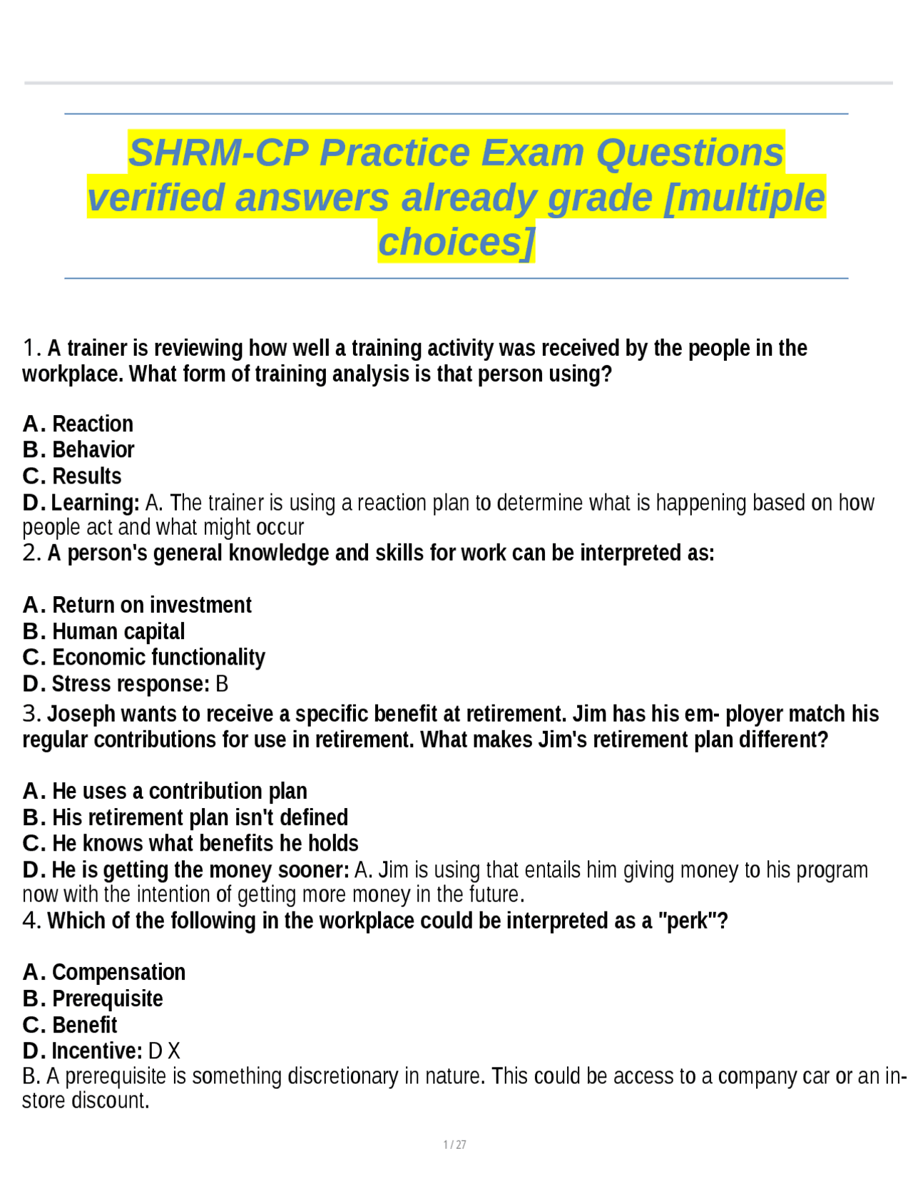 SHRM-CP Practice Exam: HR Management Questions and Answers | Exams