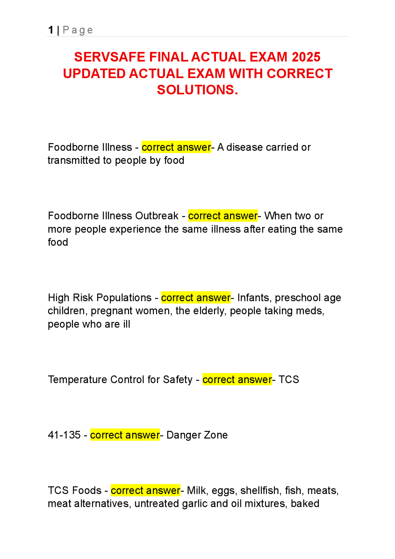 SERVSAFE FINAL ACTUAL EXAM 2025 UPDATED ACTUAL EXAM WITH CORRECT ...