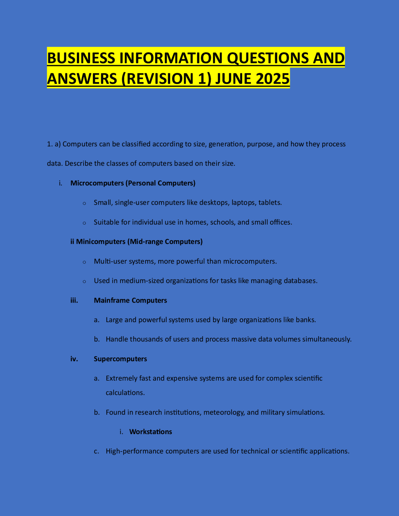 BUSINESS INFORMATION QUESTIONS AND ANSWERS (REVISION 1) | Exams ...