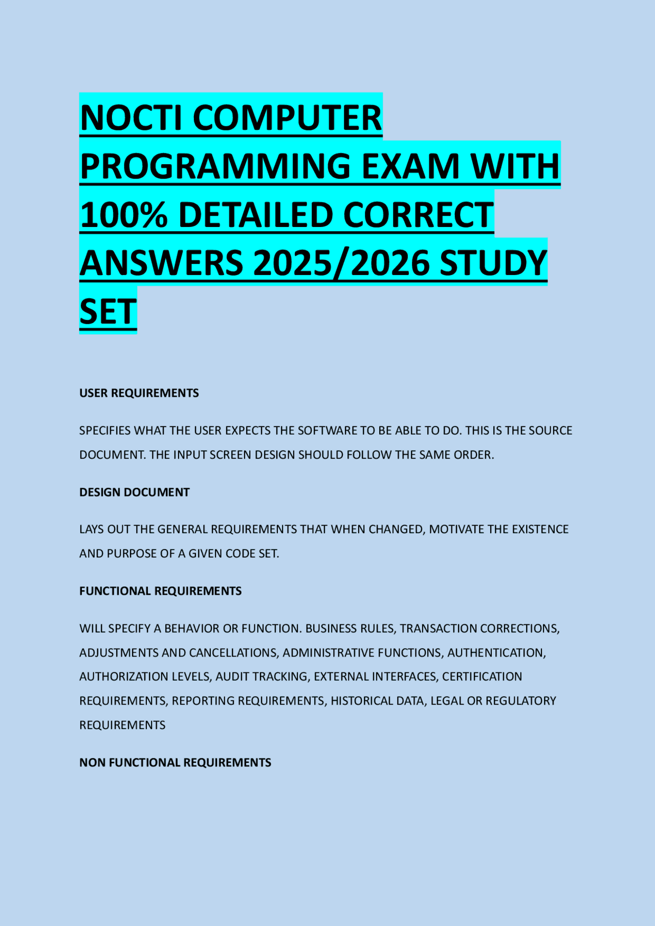 NOCTI COMPUTER PROGRAMMING EXAM WITH 100% DETAILED CORRECT ANSWERS 2025 ...