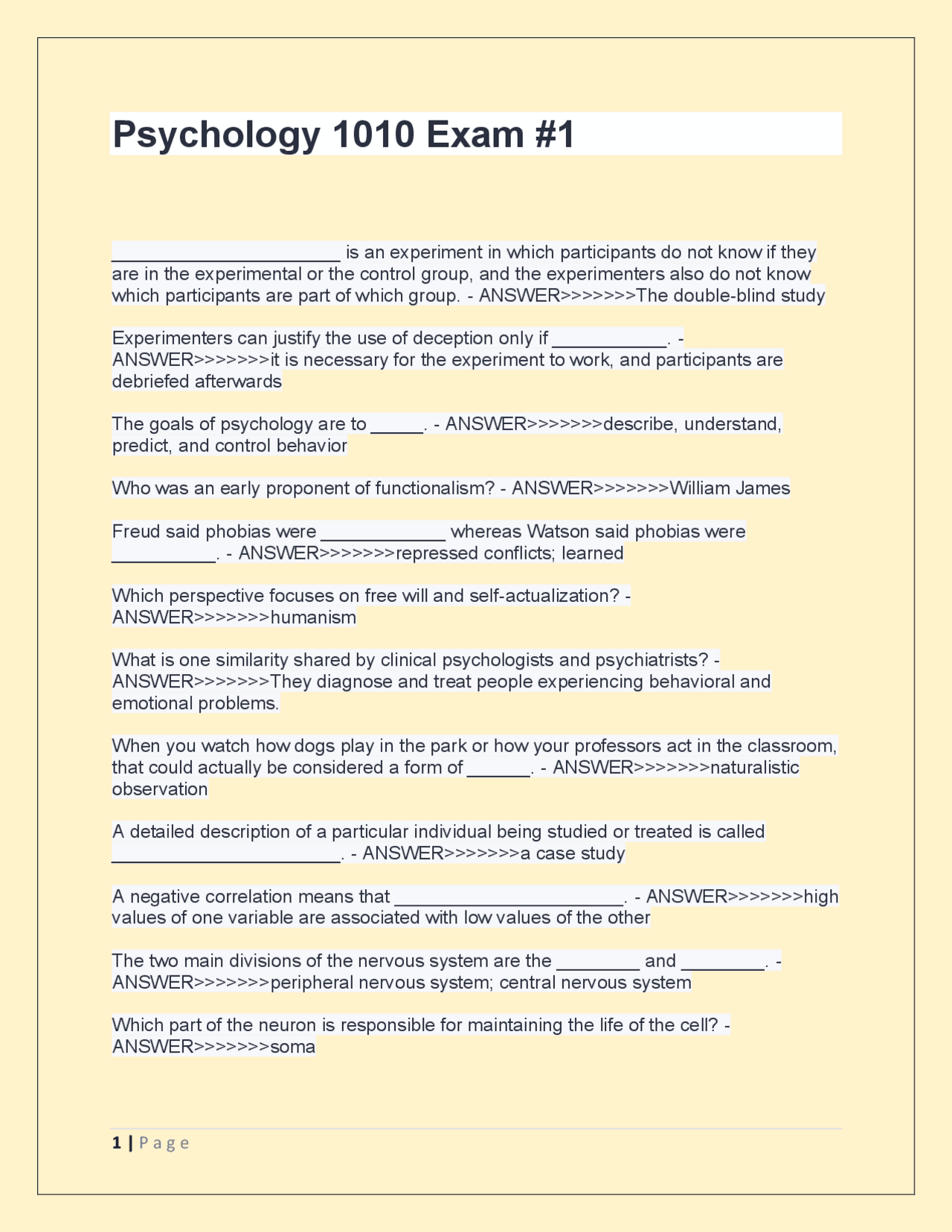 Psychology 1010 Exam Questions and Answers: A Comprehensive Study Guide ...