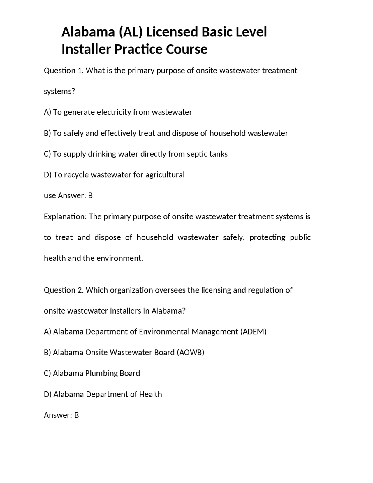 Advance Alabama (AL) Licensed Basic Level Installer Exam | Exams ...